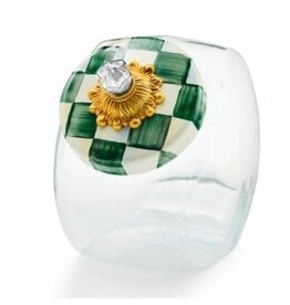 Mackenzie-Childs cookie jar with emerald check lid