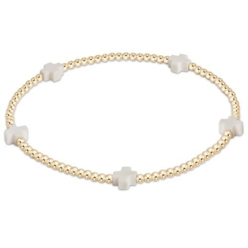 egirl signature cross small gold pattern 2mm bead bracelet off-white