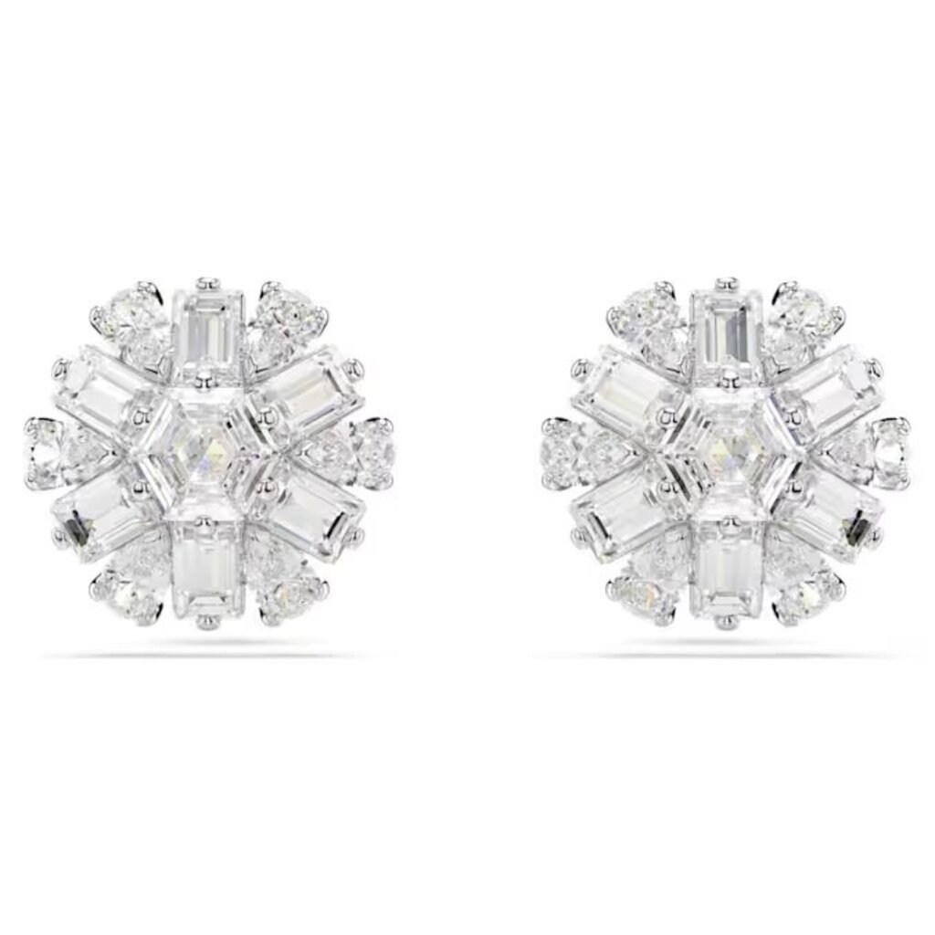 Swarovski Idyllia Ear Studs, Mixed cuts, Snowflake, White