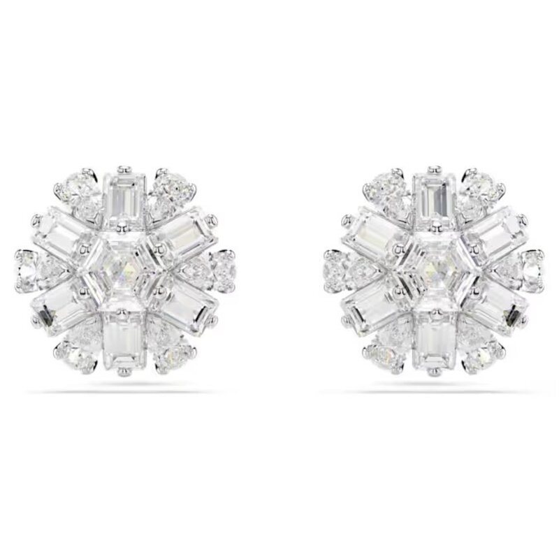 Swarovski Idyllia Ear Studs, Mixed cuts, Snowflake, White
