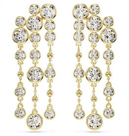 Swarovski Imber Drop Earrings Round cut, Chandelier, White, Gold-tone plated