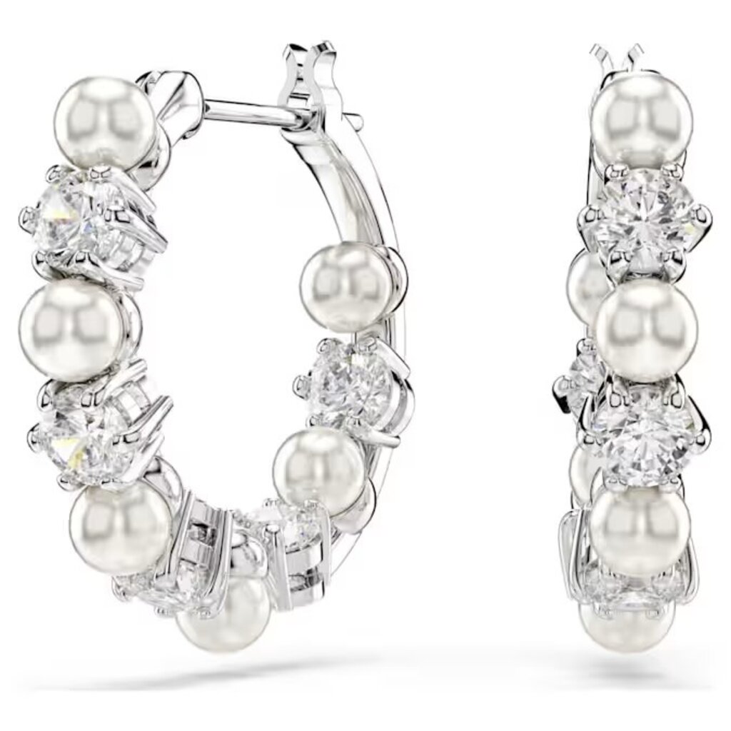 Swarovski Matrix Hoop Earrings Crystal Pearl, Round cut, White