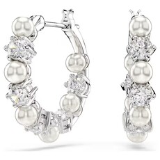 Swarovski Matrix Hoop Earrings Crystal Pearl, Round cut, White