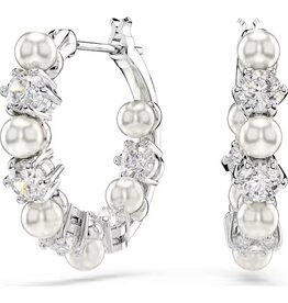 Swarovski Matrix Hoop Earrings Crystal Pearl, Round cut, White