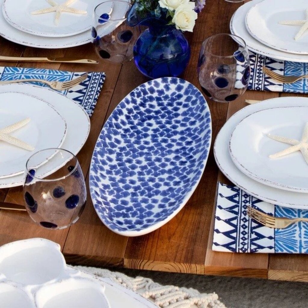 Vietri Santorini Flower Narrow Oval Platter