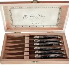 Laguiole Laguiole 6 Piece Steak Knife Set, Platine Black in Wood Box
