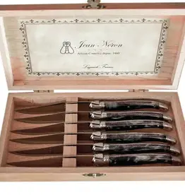 Laguiole Laguiole 6 Piece Steak Knife Set, Platine Black in Wood Box