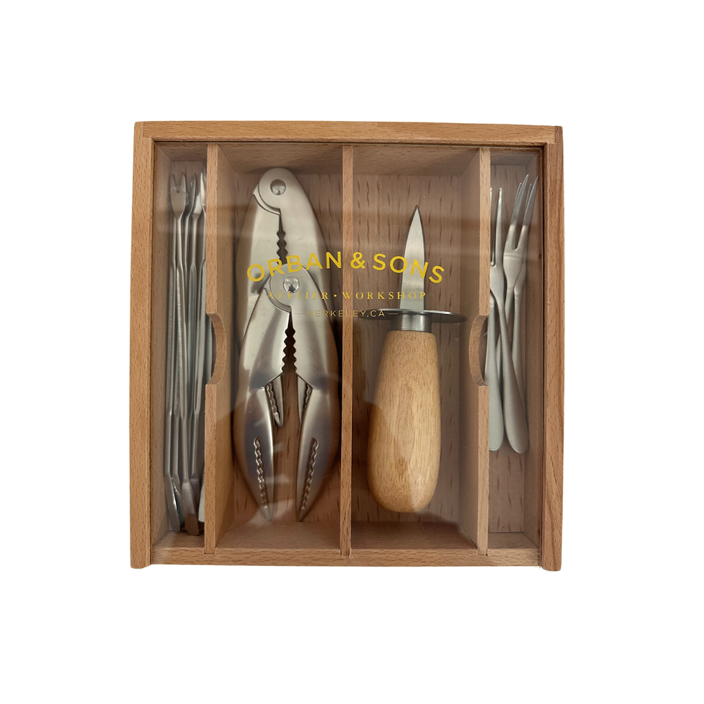 French Dry Goods 12pc Seafood Set in Wooden Box w/Acrylic Lid