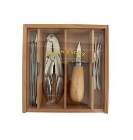 French Dry Goods 12pc Seafood Set in Wooden Box w/Acrylic Lid