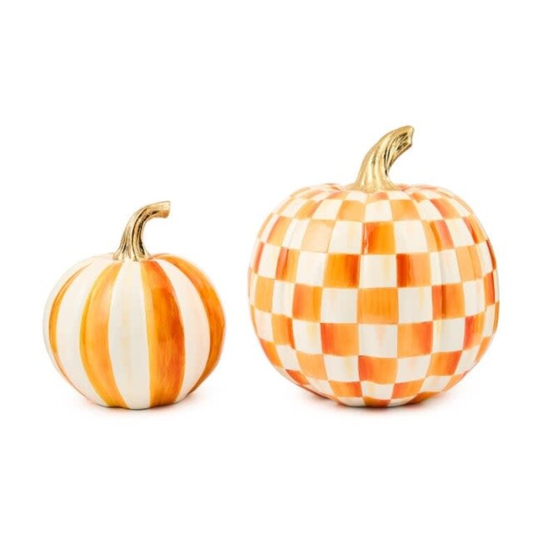 Mackenzie-Childs Classic Orange Stripe Small & Check Medium Pumpkin, Set of 2