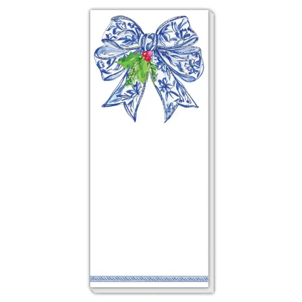 Rosanne Beck Collections Skinny Notepad Blue Chinoiserie Bow/Holly