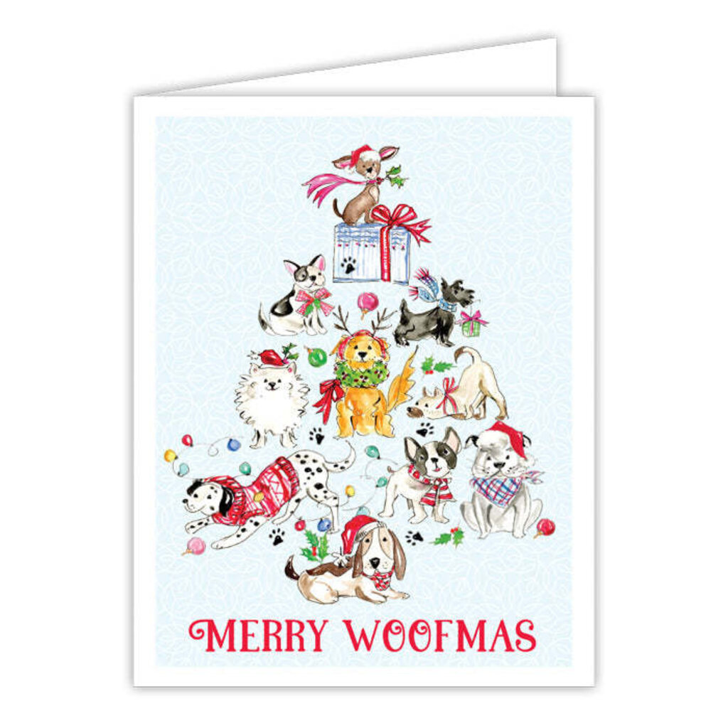 Rosanne Beck Collections Greeting Card-Handpainted Merry Woofmas Christmas Dogs