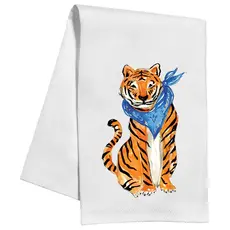 Rosanne Beck Collections Kitchen Towel-Handpainted Tiger with Blue Bandana