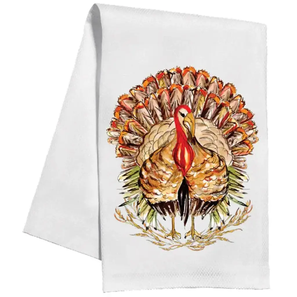 Rosanne Beck Collections Kitchen Towel-Handpainted Standing Turkey with Fall Foliage