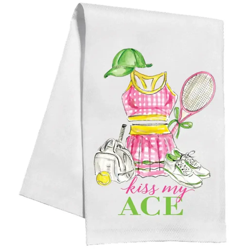 Rosanne Beck Collections Kitchen Towel-Handpainted Kiss my Ace Tennis outfit Pink and Green