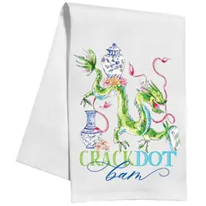 Rosanne Beck Collections Kitchen Towel-Handpainted Crack Dot Bam Mahjong Dragon Blue Pots
