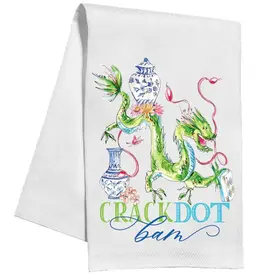 Rosanne Beck Collections Kitchen Towel-Handpainted Crack Dot Bam Mahjong Dragon Blue Pots