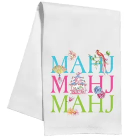Rosanne Beck Collections Kitchen Towel-Handpainted Mahj,Mahj,Mahj, w/Mahjong Icons