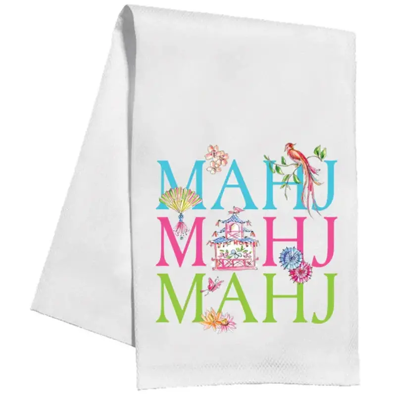 Rosanne Beck Collections Kitchen Towel-Handpainted Mahj,Mahj,Mahj, w/Mahjong Icons