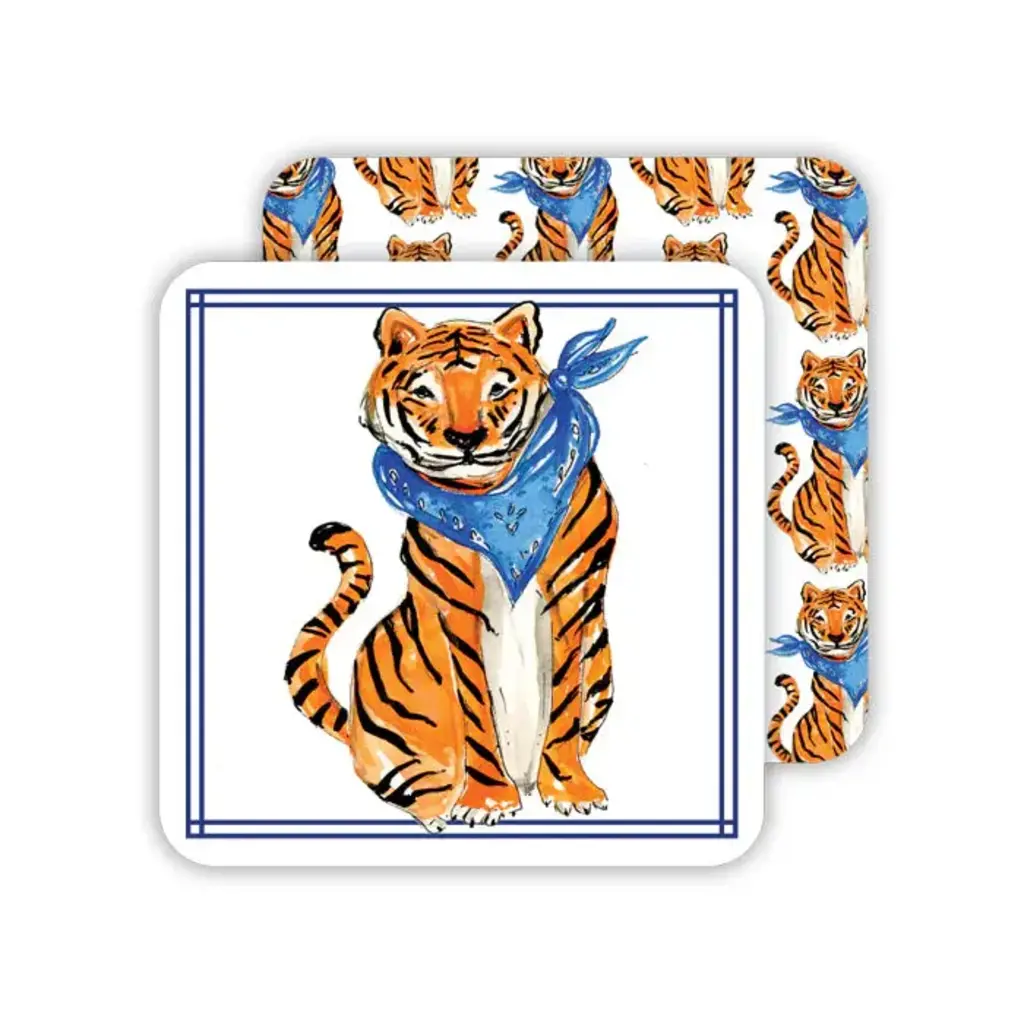 Rosanne Beck Collections Coaster-Handpainted Tiger w/Blue Bandana