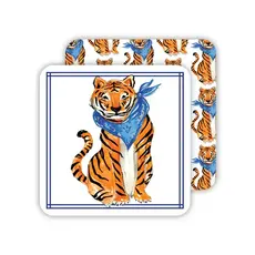 Rosanne Beck Collections Coaster-Handpainted Tiger w/Blue Bandana
