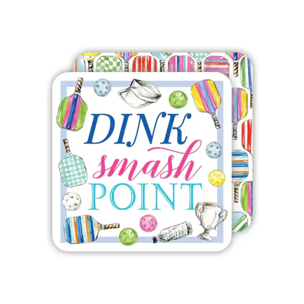Rosanne Beck Collections Square Coaster-Handpainted Dink Smash point Colorful Pickleball Paddles