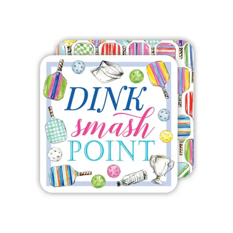 Rosanne Beck Collections Square Coaster-Handpainted Dink Smash point Colorful Pickleball Paddles