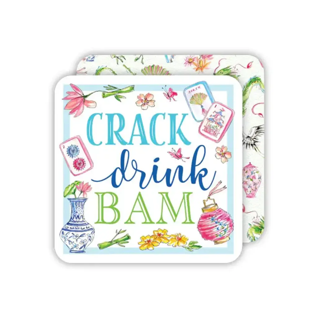 Rosanne Beck Collections Square Coaster-Handpainted Crack Drink Bam Mahjong Icons