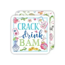 Rosanne Beck Collections Square Coaster-Handpainted Crack Drink Bam Mahjong Icons