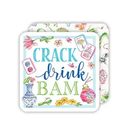 Rosanne Beck Collections Square Coaster-Handpainted Crack Drink Bam Mahjong Icons