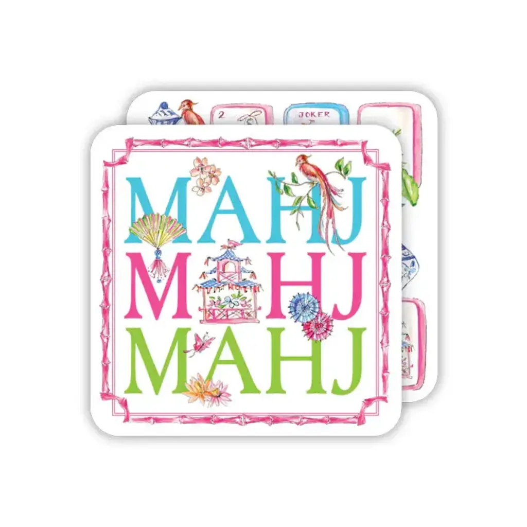 Rosanne Beck Collections Square Coaster-Handpainted Mahj,MAhj,Mahj, w/Mahjong Icons