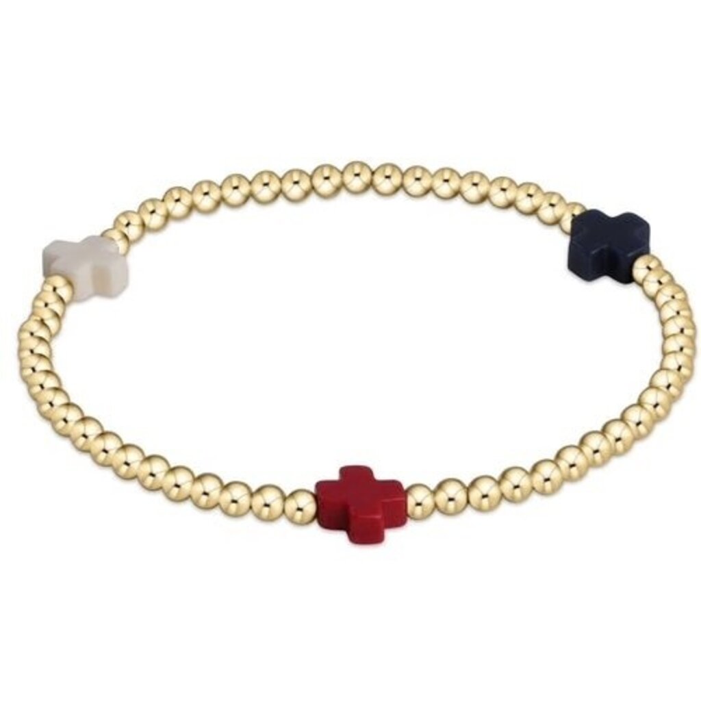 ENewton Design Signature Cross Gold Pattern 3mm Bead Bracelet- Firecracker