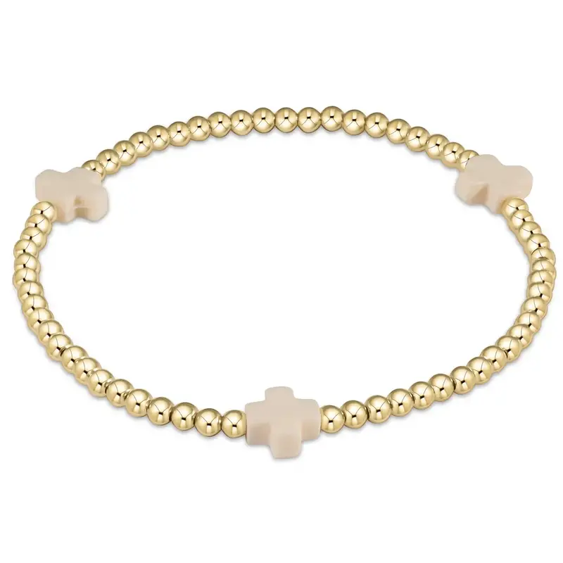 ENewton Design Extends Signature Cross Gold Pattern 3mm Bead Bracelet-Off White