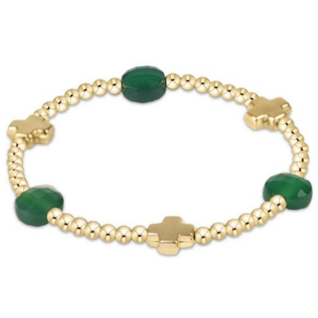 ENewton Design Signature Cross Admire Gold 3MM Bead Bracelet Green Onyx