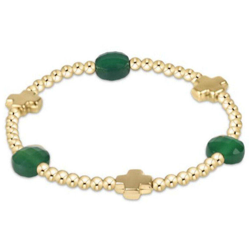 ENewton Design Signature Cross Admire Gold 3MM Bead Bracelet Green Onyx
