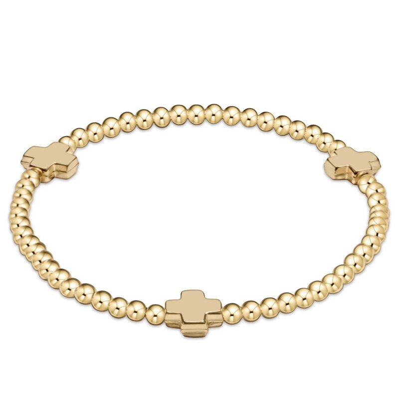 ENewton Design Signature Cross Gold Pattern 3mm Bead Bracelet-Gold
