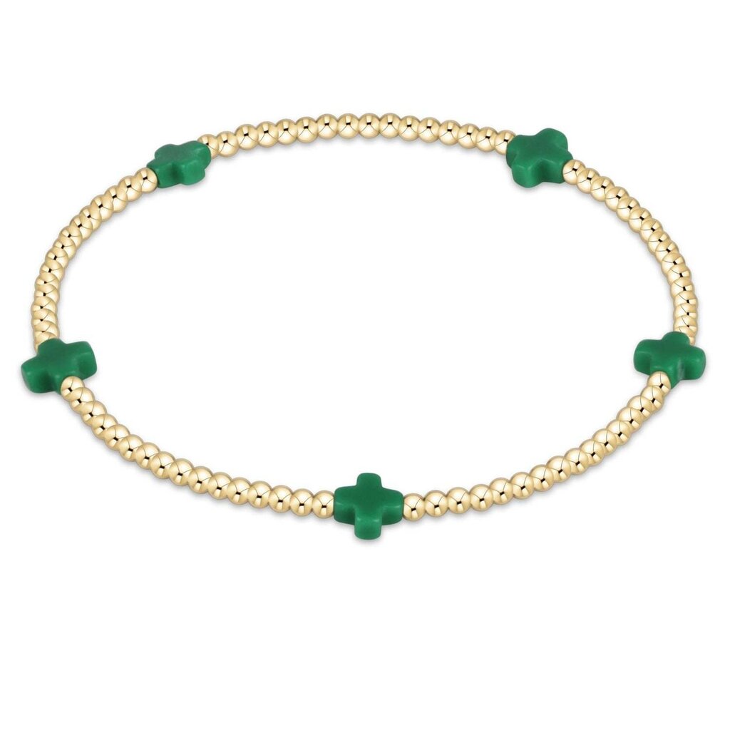 ENewton Design Signature Cross Small Gold Pattern 2mm Bracelet-Emerald