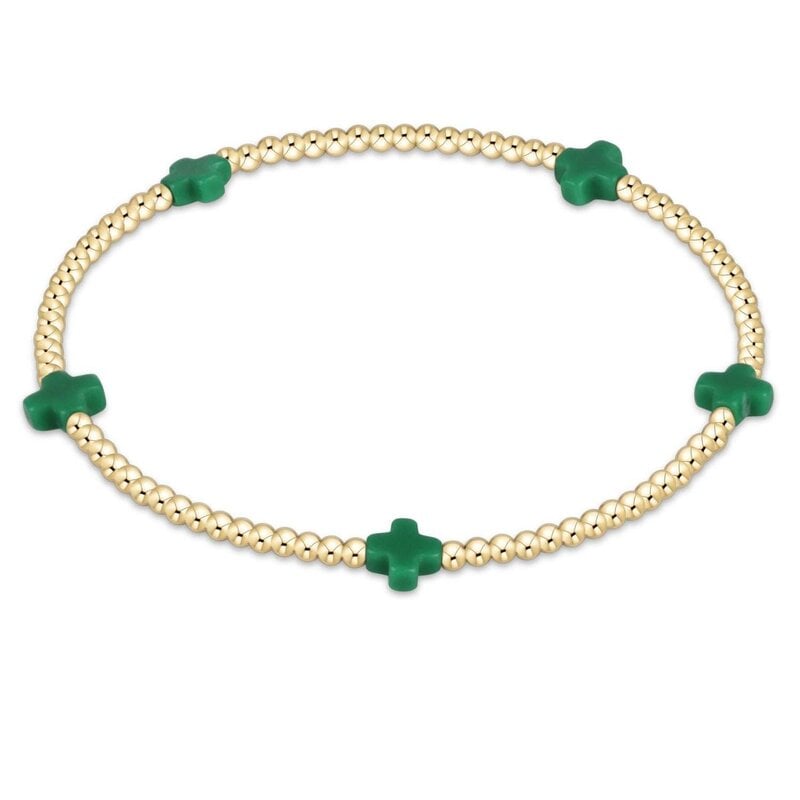 ENewton Design Signature Cross Small Gold Pattern 2mm Bracelet-Emerald