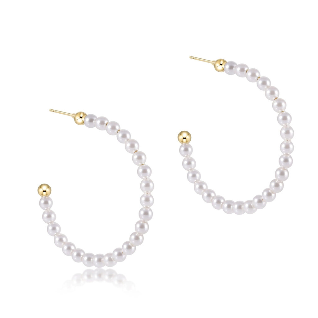ENewton Design Beaded Gemstone 1.25" Post Hoop-3mm Pearl