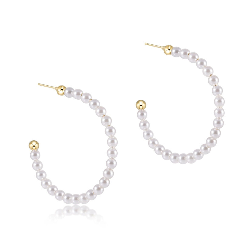 ENewton Design Beaded Gemstone 1.25" Post Hoop-3mm Pearl