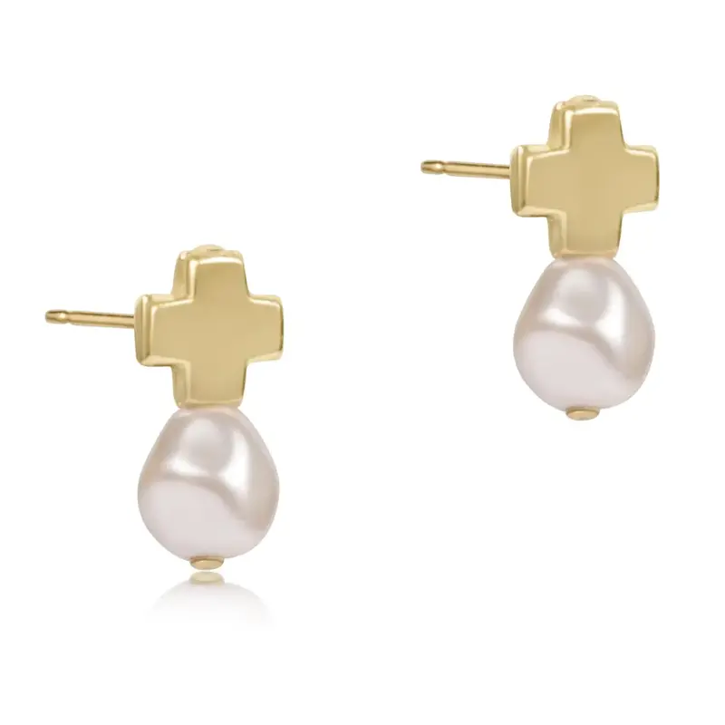 ENewton Design Signature Cross Gold Stud - Pearl