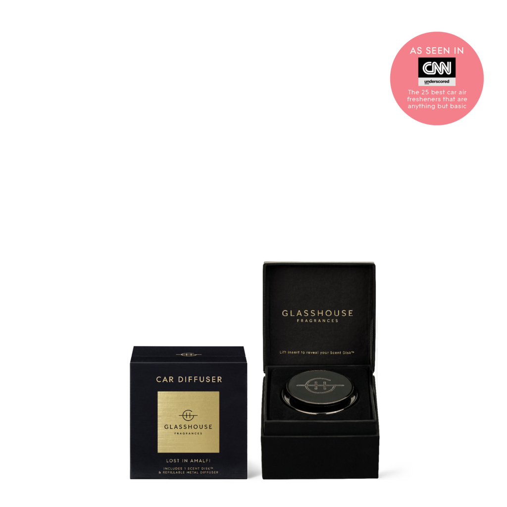 Glasshouse Fragrances Black Car Diffuser with 1 Replacement Scent Disk