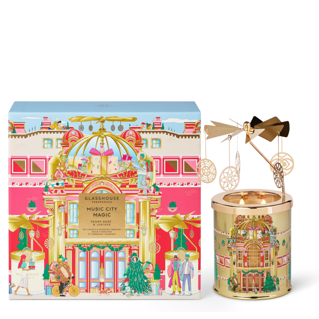 Glasshouse Fragrances GF 13.4 oz. Candle with Spinning Carousel Gift Set