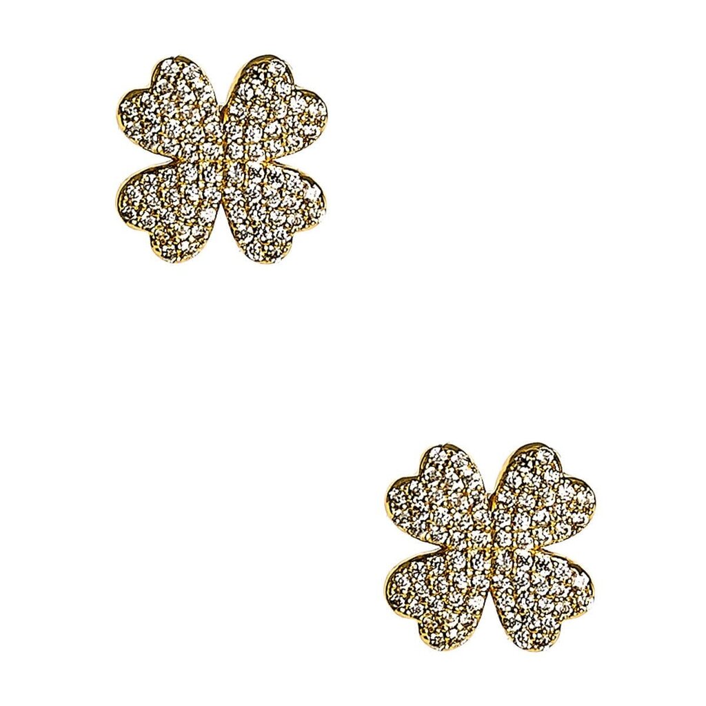 Kay Clover Stud Earrings – Gold & Rhinestone