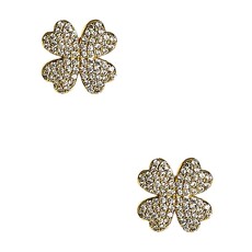 Kay Clover Stud Earrings – Gold & Rhinestone