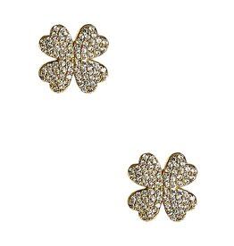 Kay Clover Stud Earrings – Gold & Rhinestone