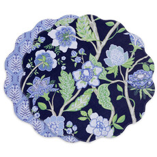 Beatriz Ball VIDA Blooms & Branches Reversible  Round Placemats S/4 (Navy & Green)