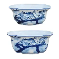 B/W AUTHETIC PORCELAIN HAND MADE CANTON OVAL PLANTER