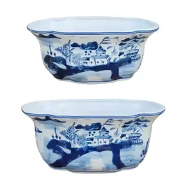 B/W AUTHETIC PORCELAIN HAND MADE CANTON OVAL PLANTER