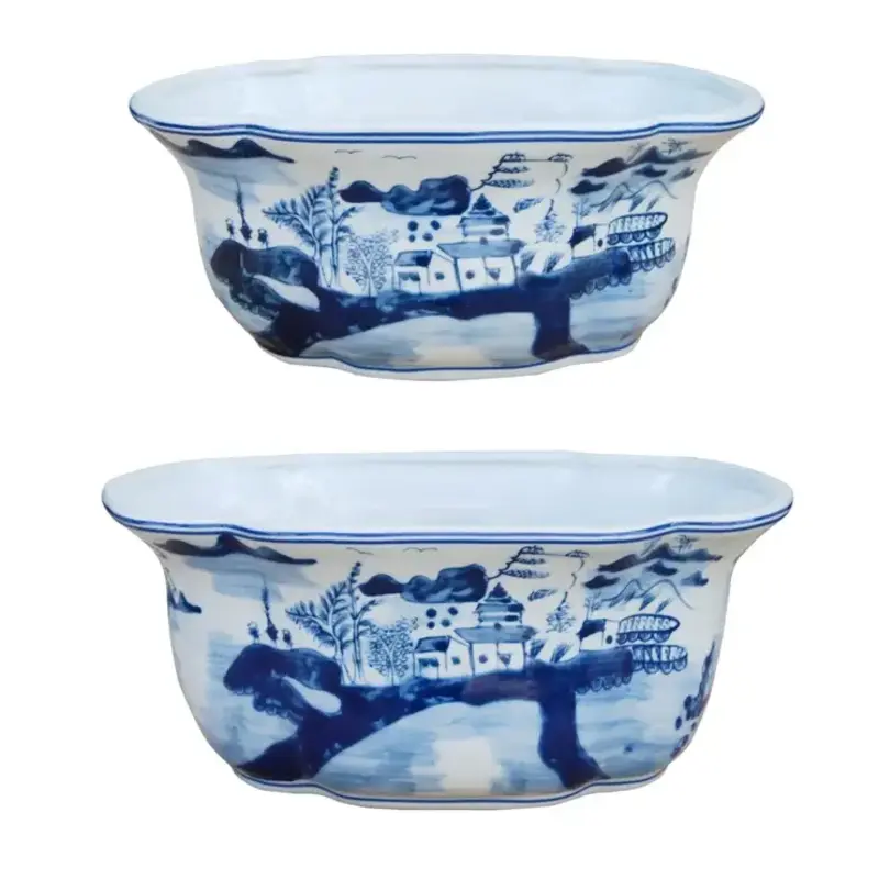 B/W AUTHETIC PORCELAIN HAND MADE CANTON OVAL PLANTER